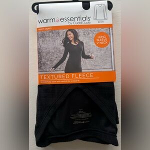 Cozy Black Textured Fleece V-Neck Long Sleeve Top